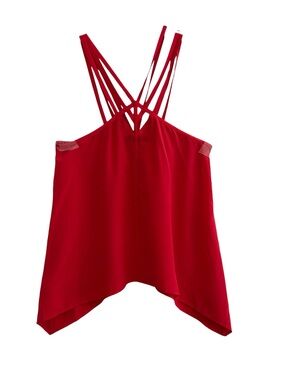 BCBGmaxaziria Strappy red top asymmetrical silk S kasia